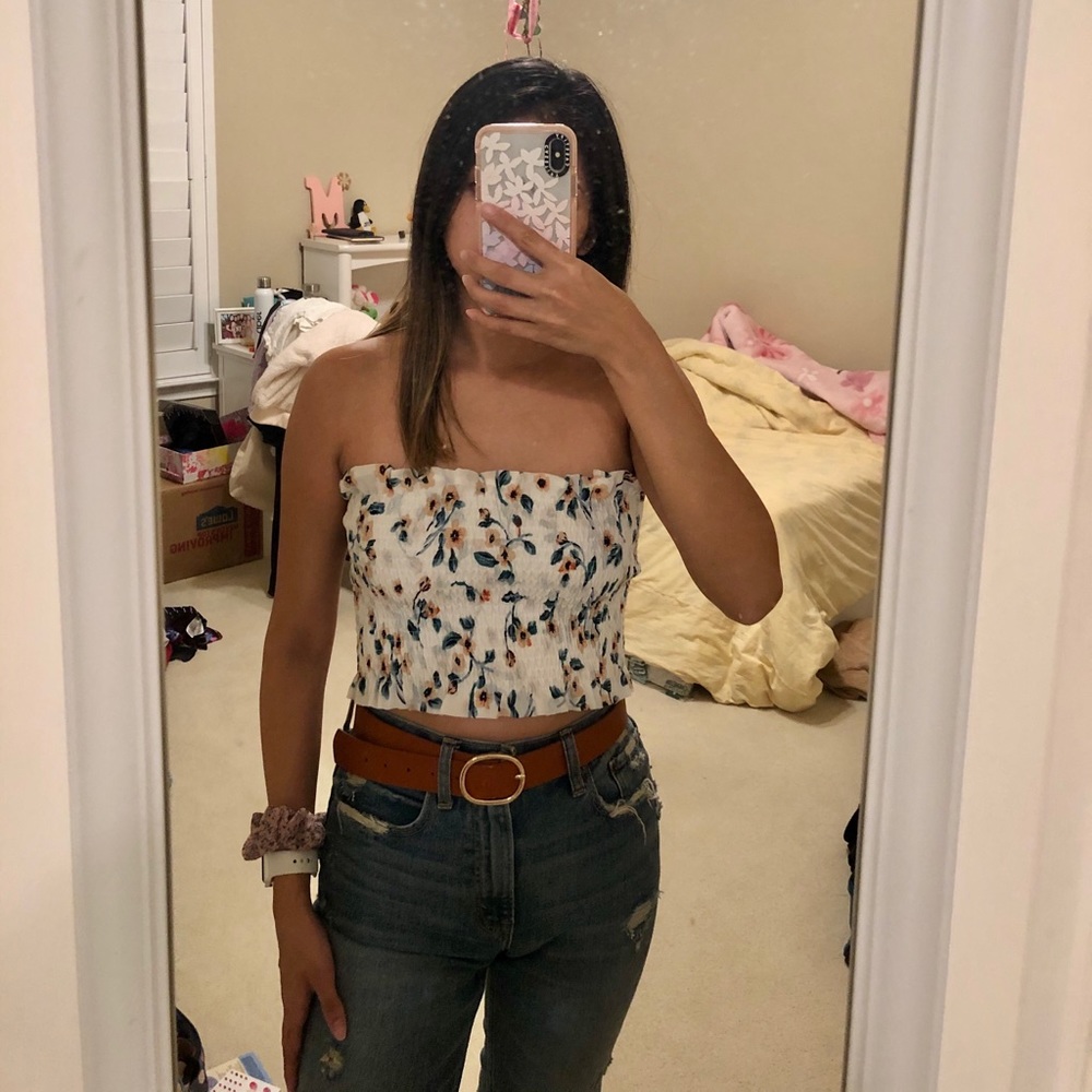 Floral print smocked tube top